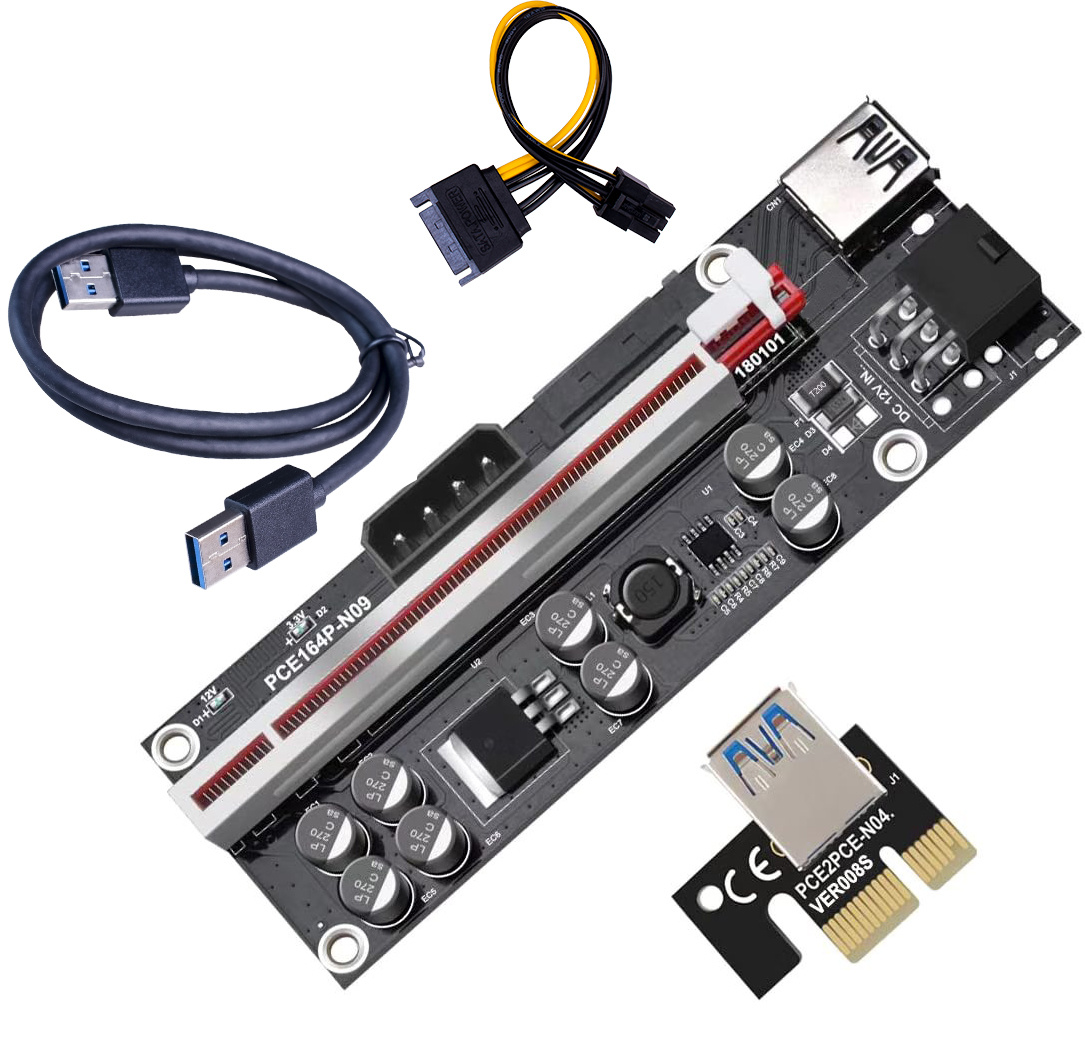 009s Plus PCI-E Riser Card 009s Plus Pcie 1X 16X LED Indicator 0.6m USB 3.0 2*6pin and 4pin Mining Stable Riser Card PCI-E