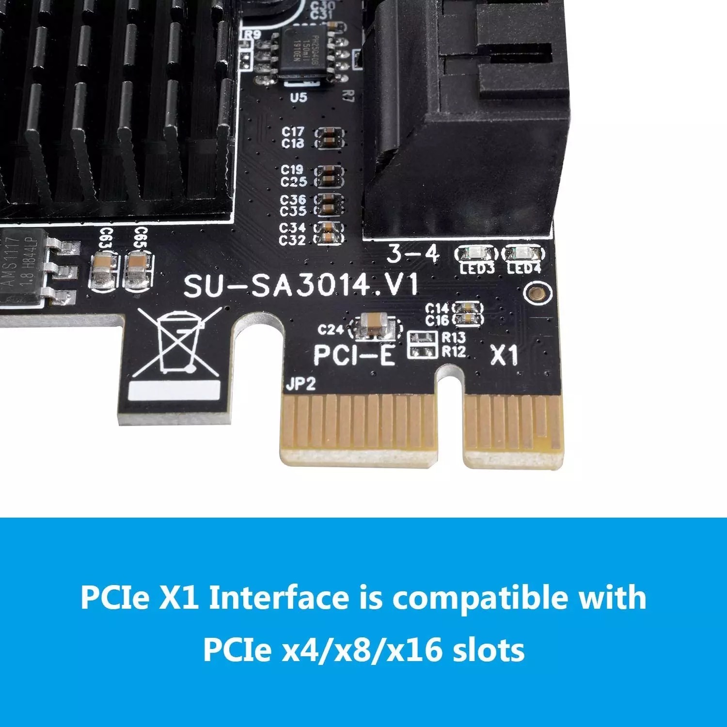 4 Port SATA 3.0 PCI Express PCI-E Expansion Riser Card 6gbps - Marvell 88se9215 for Ipfs Hard Disk Mining