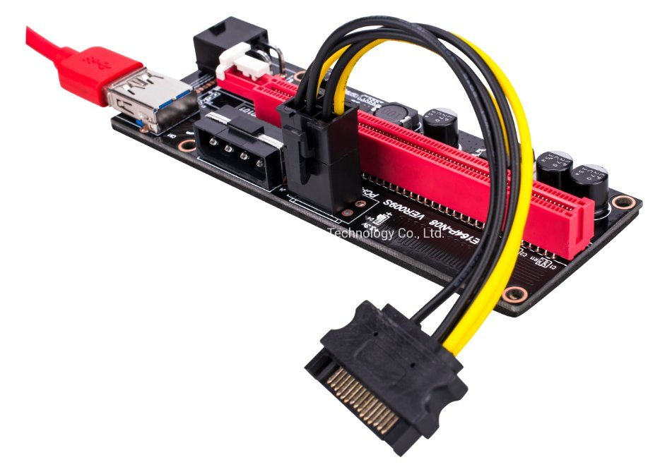 Ver009s PCI-E Riser Card 009 Pcie 1X 16X LED Indicator 0.6m USB 3.0 Cable 2*6pin 4pin Power for Btc Ltc Mining Black