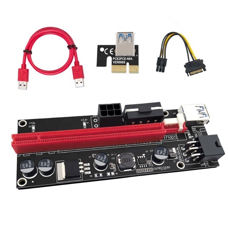 PCI-E Ver009s 6pin 1X to 16X Ver009 Graphics Extension Express Adapter Card USB 3.0 Cable Power GPU Pcie Riser 009s