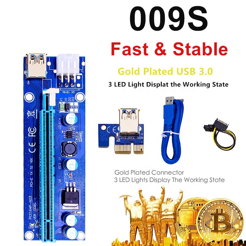 Pcie 1X to 16X Riser Card Eth Mining PCI-E Riser 60cm USB3.0 Cable Ver 009s for Bitcoin Miner